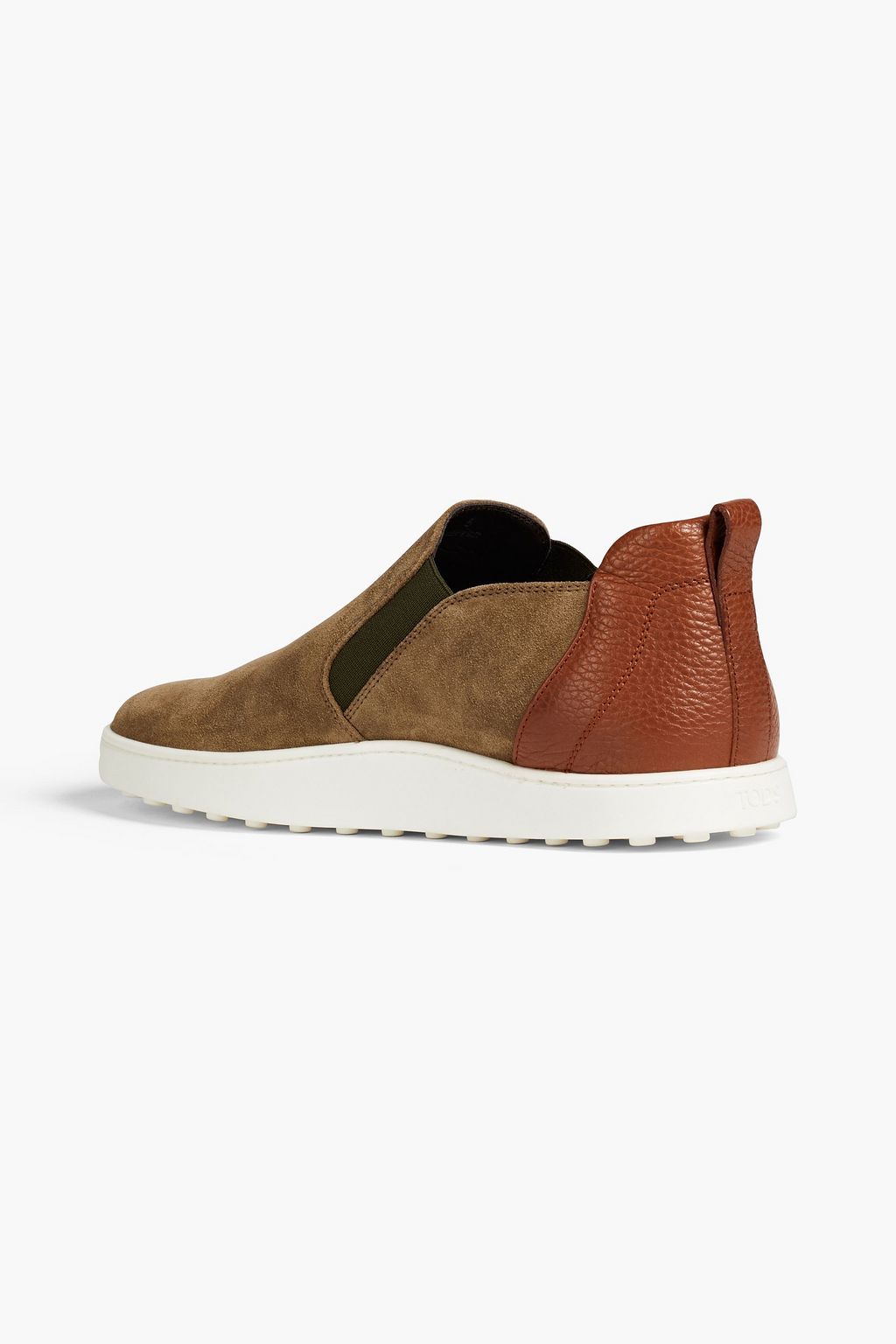 TOD'S Suede and pebbled-leather slip-on sneakers