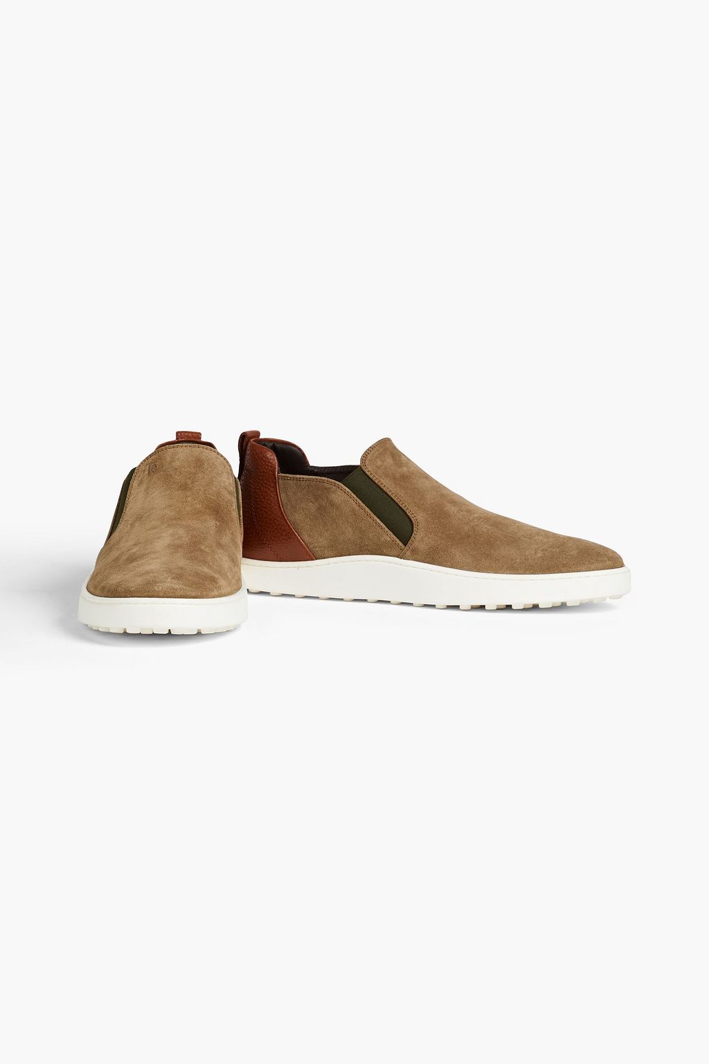 TOD'S Suede and pebbled-leather slip-on sneakers