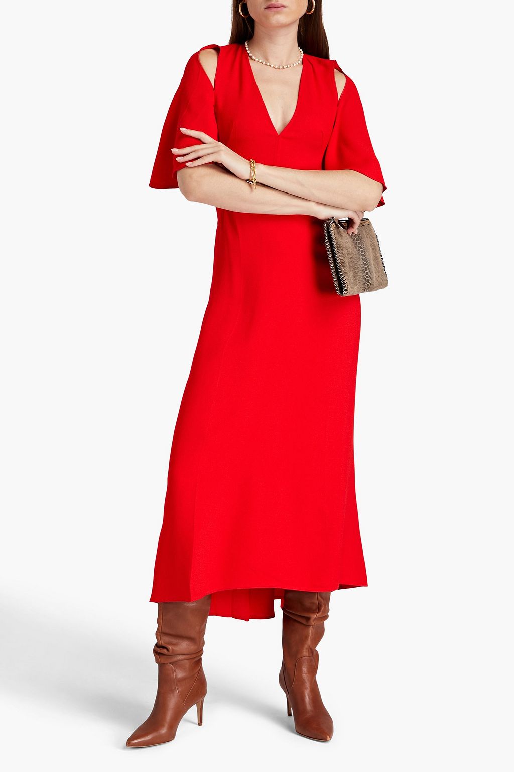 VICTORIA BECKHAM Cold-shoulder crepe midi dress