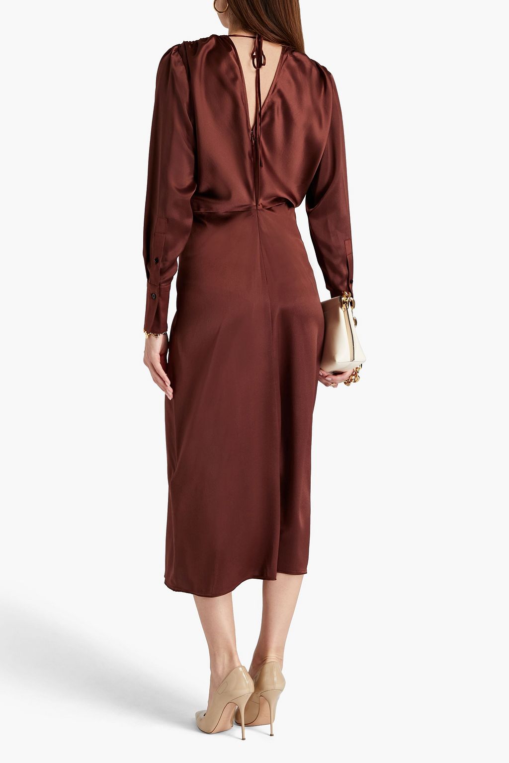 VICTORIA BECKHAM Ruched silk-satin midi dress