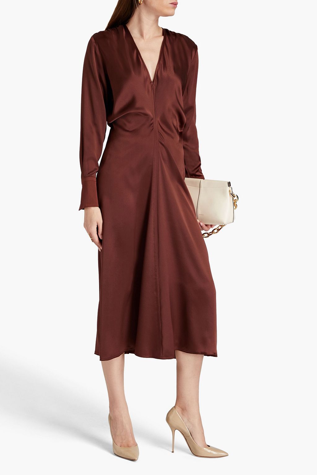 VICTORIA BECKHAM Ruched silk-satin midi dress