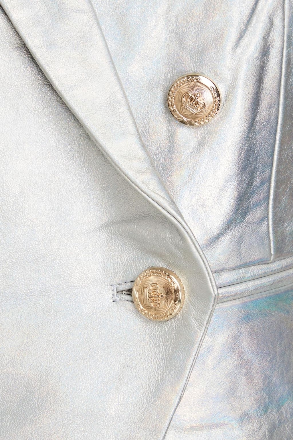 WALTER BAKER Marley double-breasted holographic textured-leather blazer