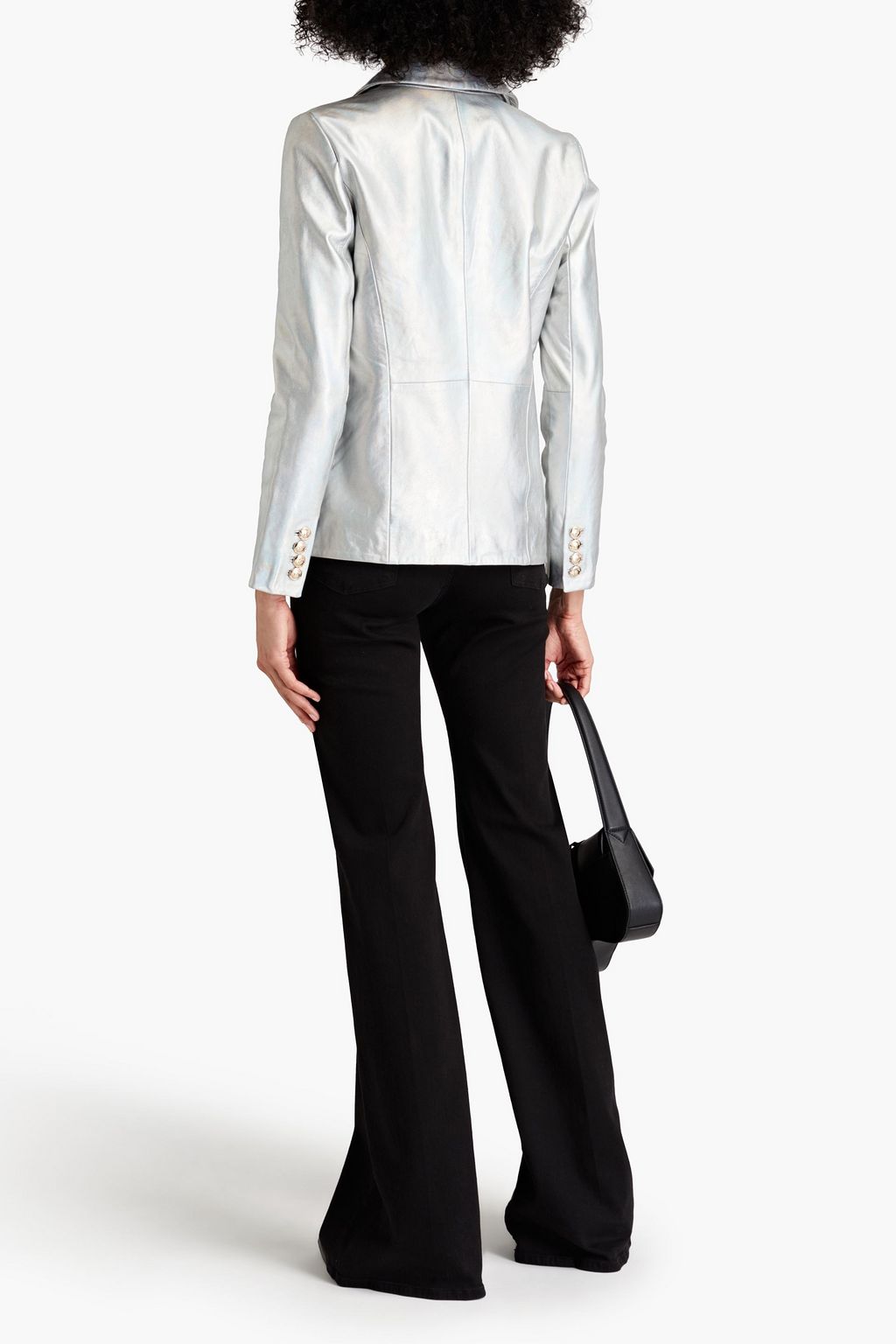 WALTER BAKER Marley double-breasted holographic textured-leather blazer