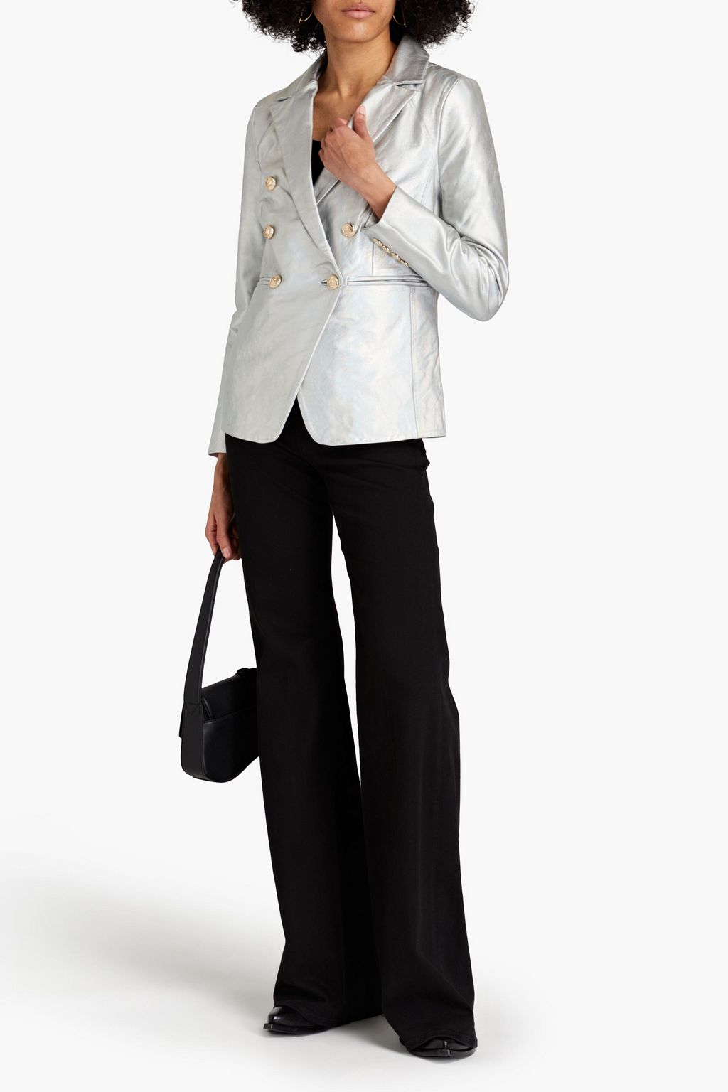 WALTER BAKER Marley double-breasted holographic textured-leather blazer