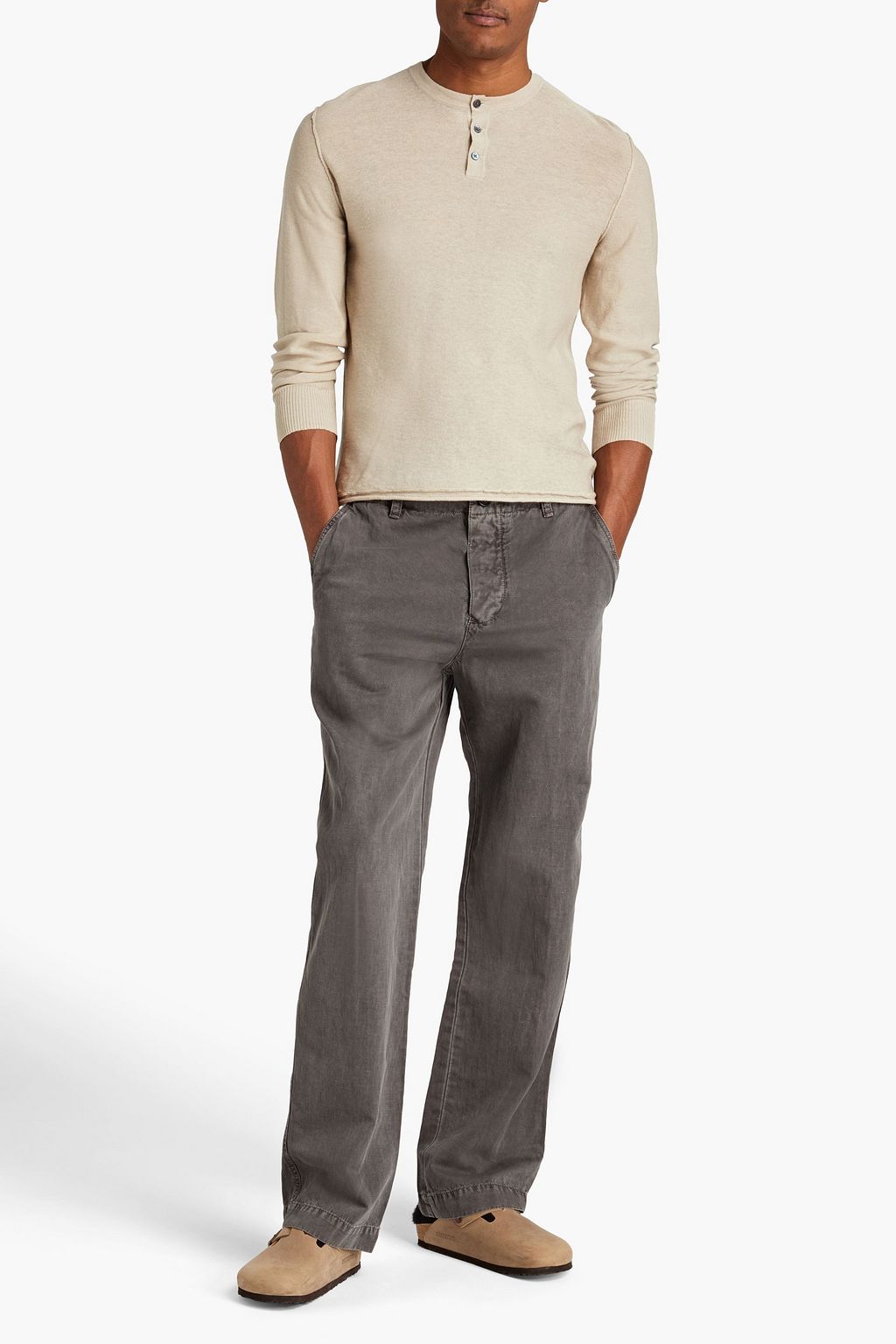 JAMES PERSE Cotton and linen-blend twill chinos