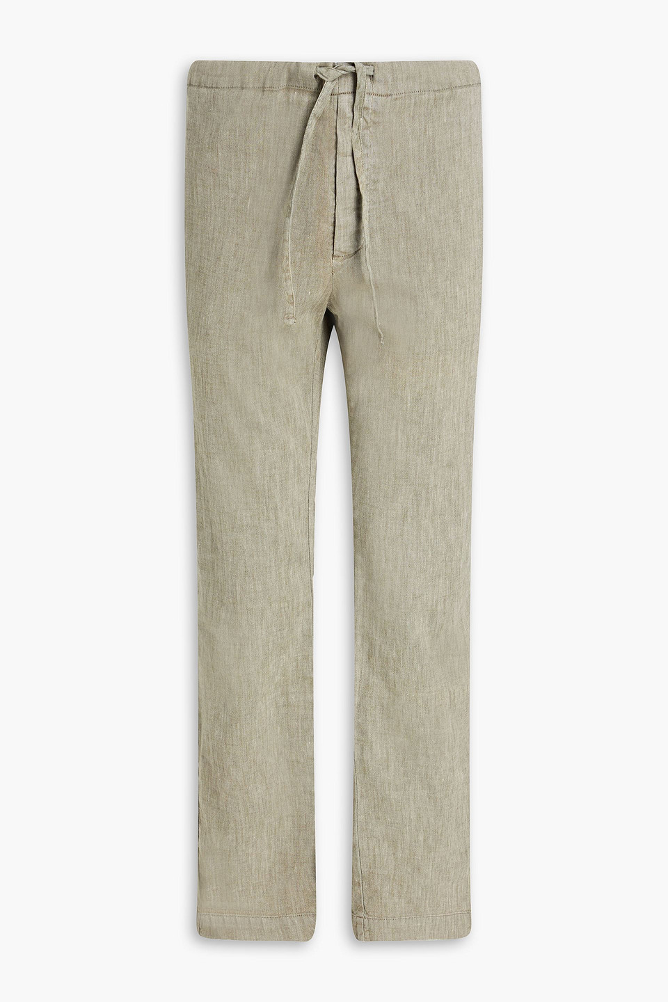James Perse Slub Cotton And Linen-blend Canvas Drawstring Trousers In Green
