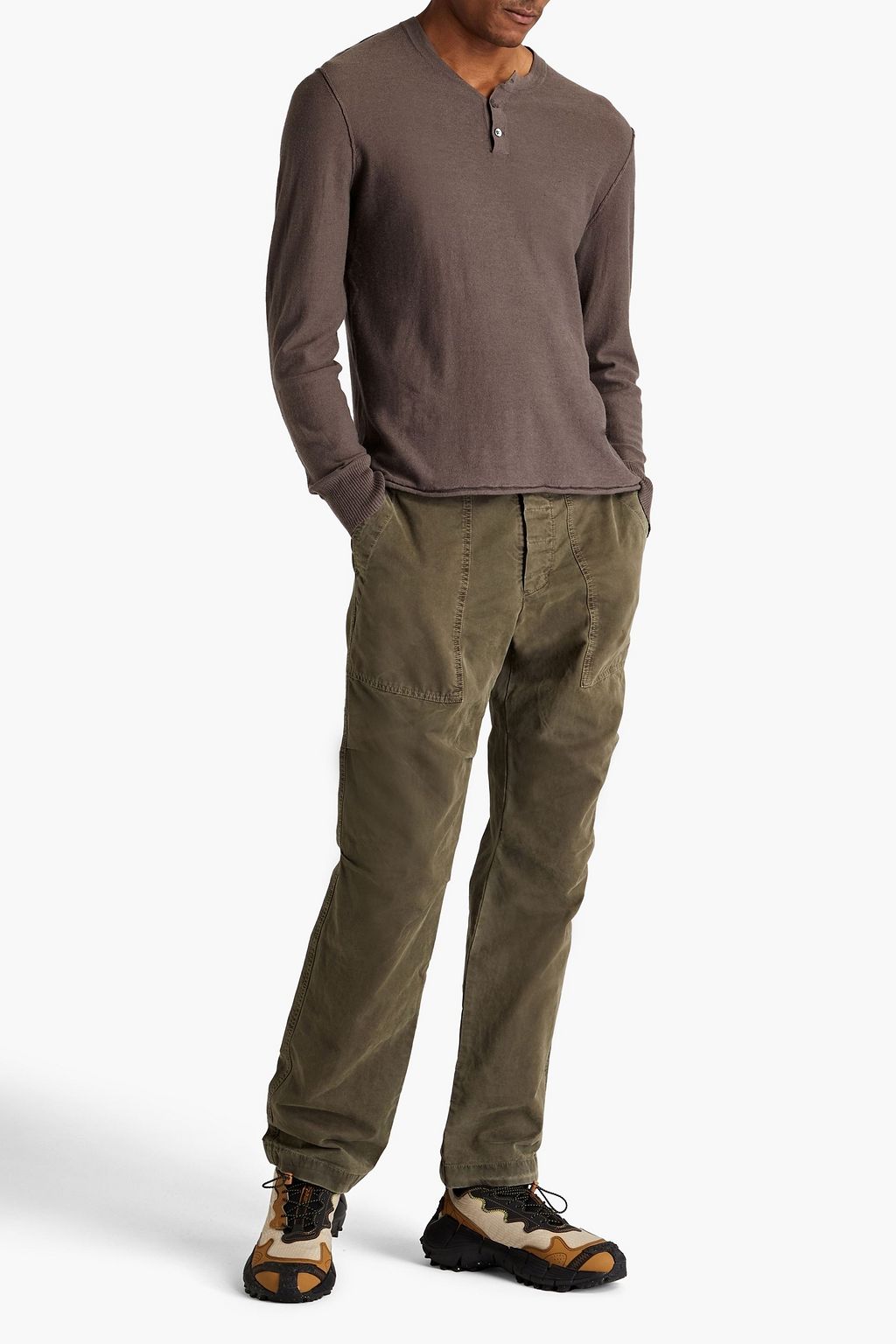 JAMES PERSE Cotton and linen-blend jersey Henley T-shirt