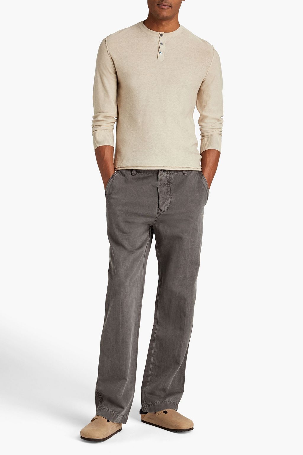 JAMES PERSE Cotton and linen-blend jersey Henley T-shirt