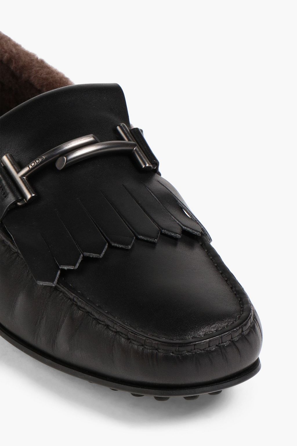 TOD'S Double T shearling-trimmed leather driving shoes