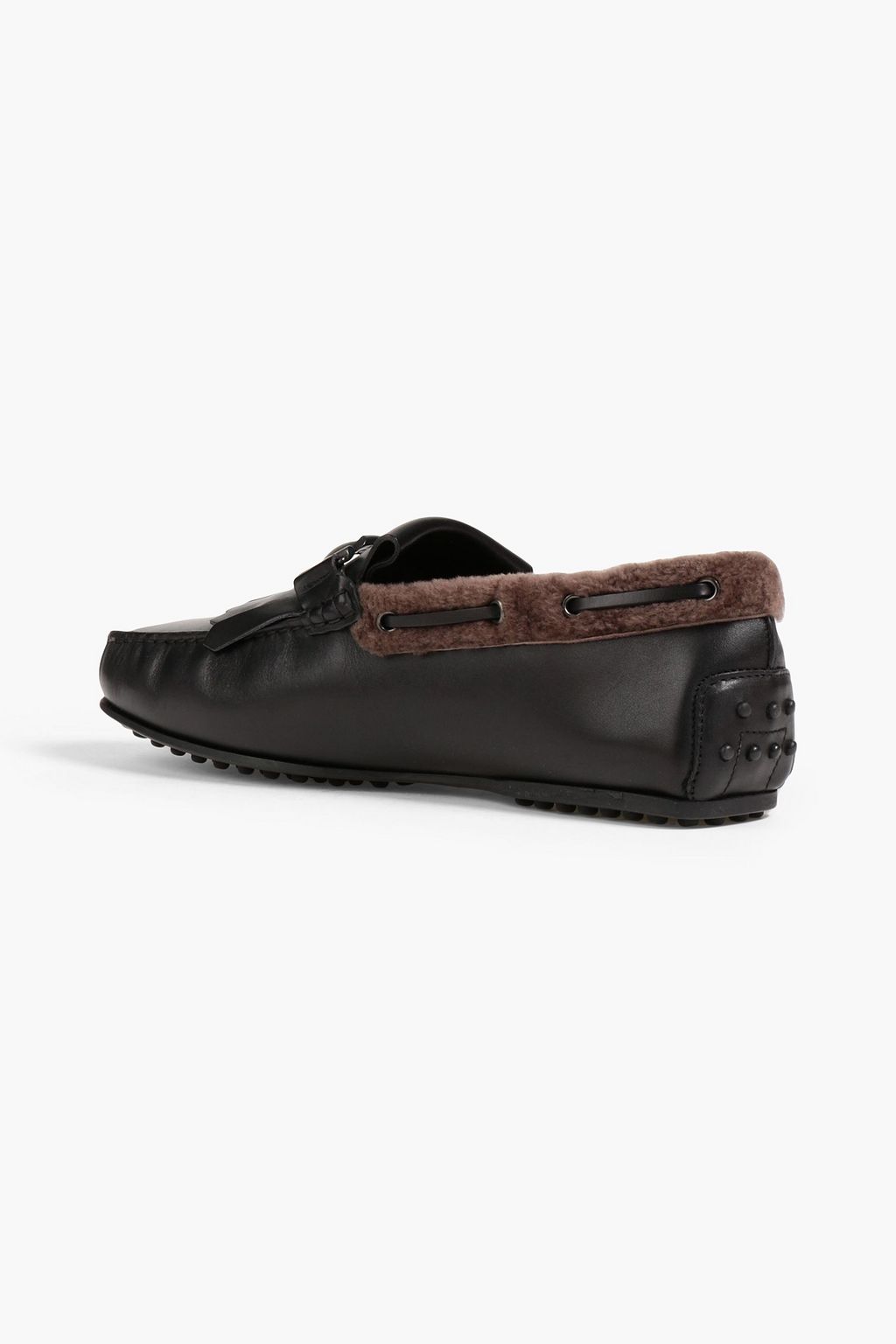TOD'S Double T shearling-trimmed leather driving shoes
