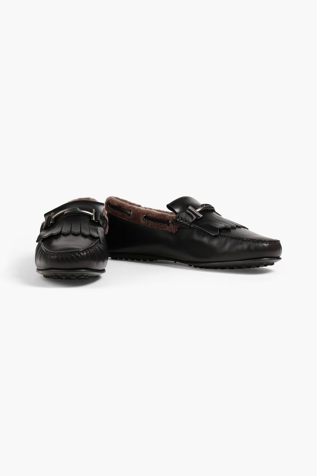 TOD'S Double T shearling-trimmed leather driving shoes