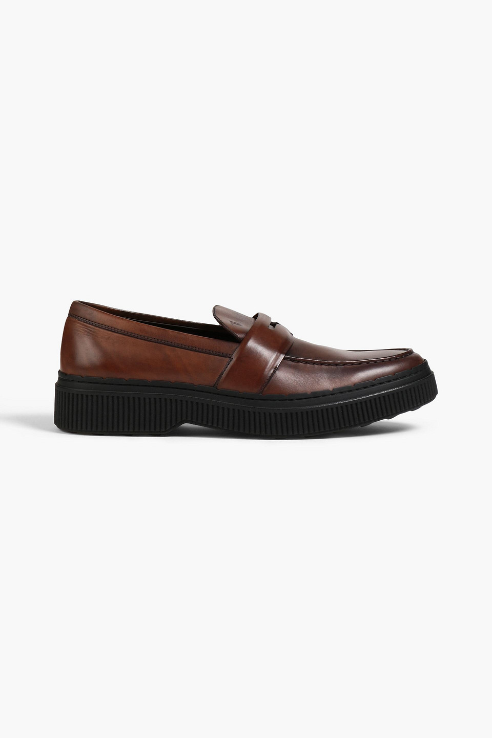 Burnished-leather penny loafers