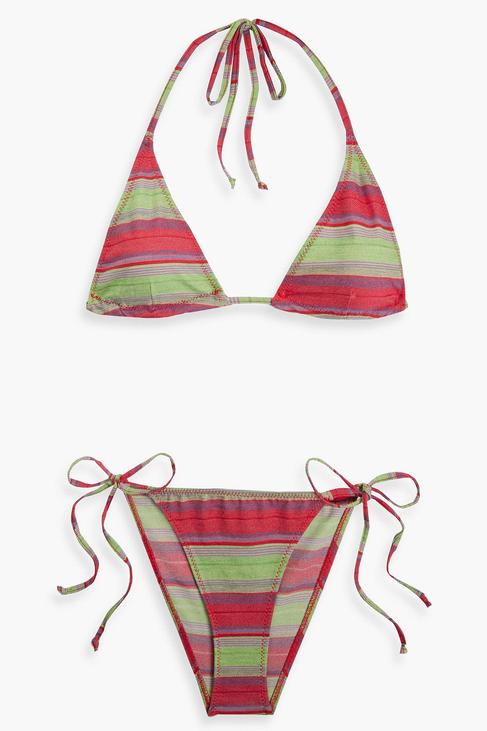 Lisa Marie Fernandez Striped Cotton-blend Triangle Bikini In Red