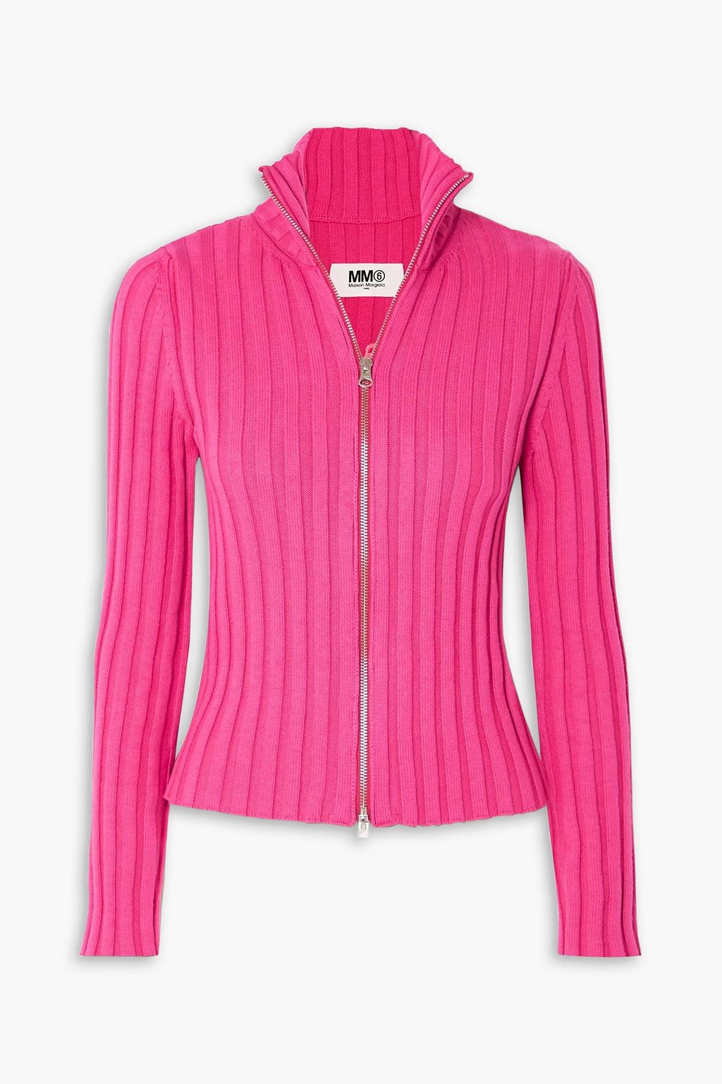 Embroidered ribbed cotton and wool-blend zip-up sweater