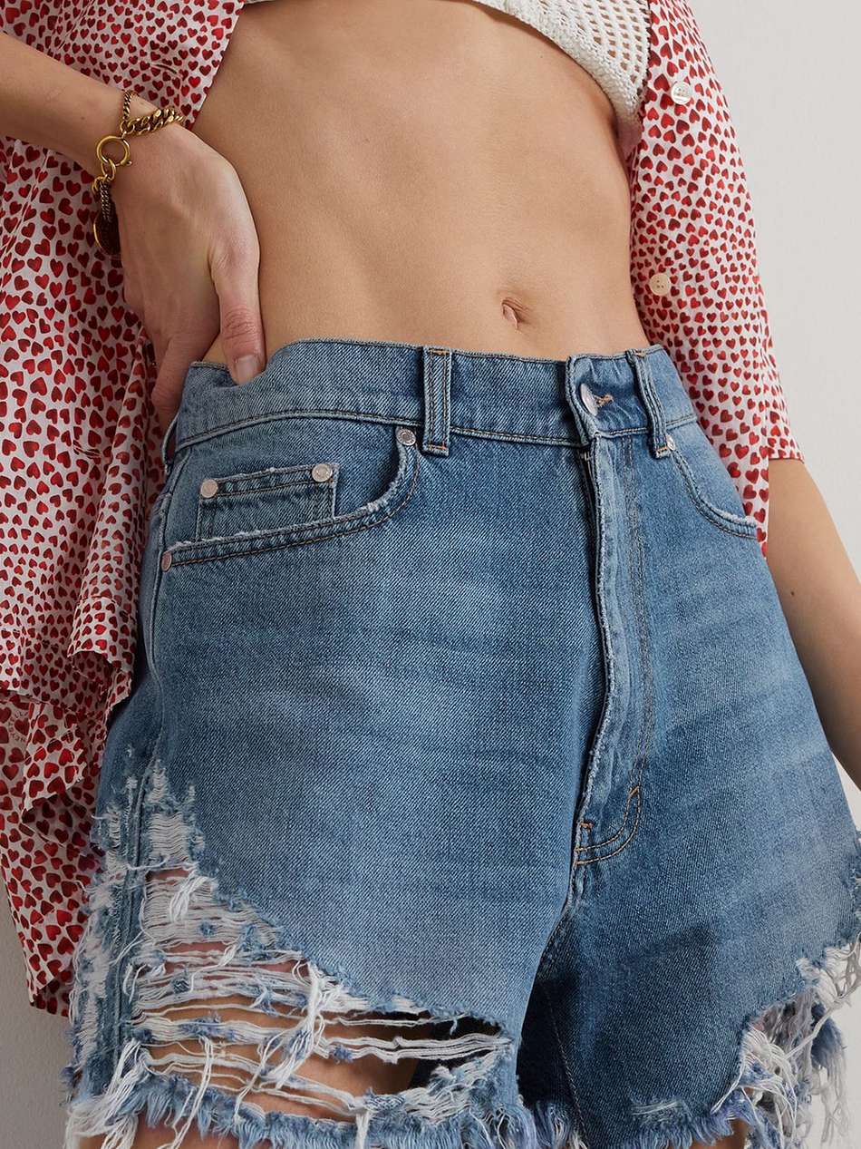 embroidered distressed denim shorts