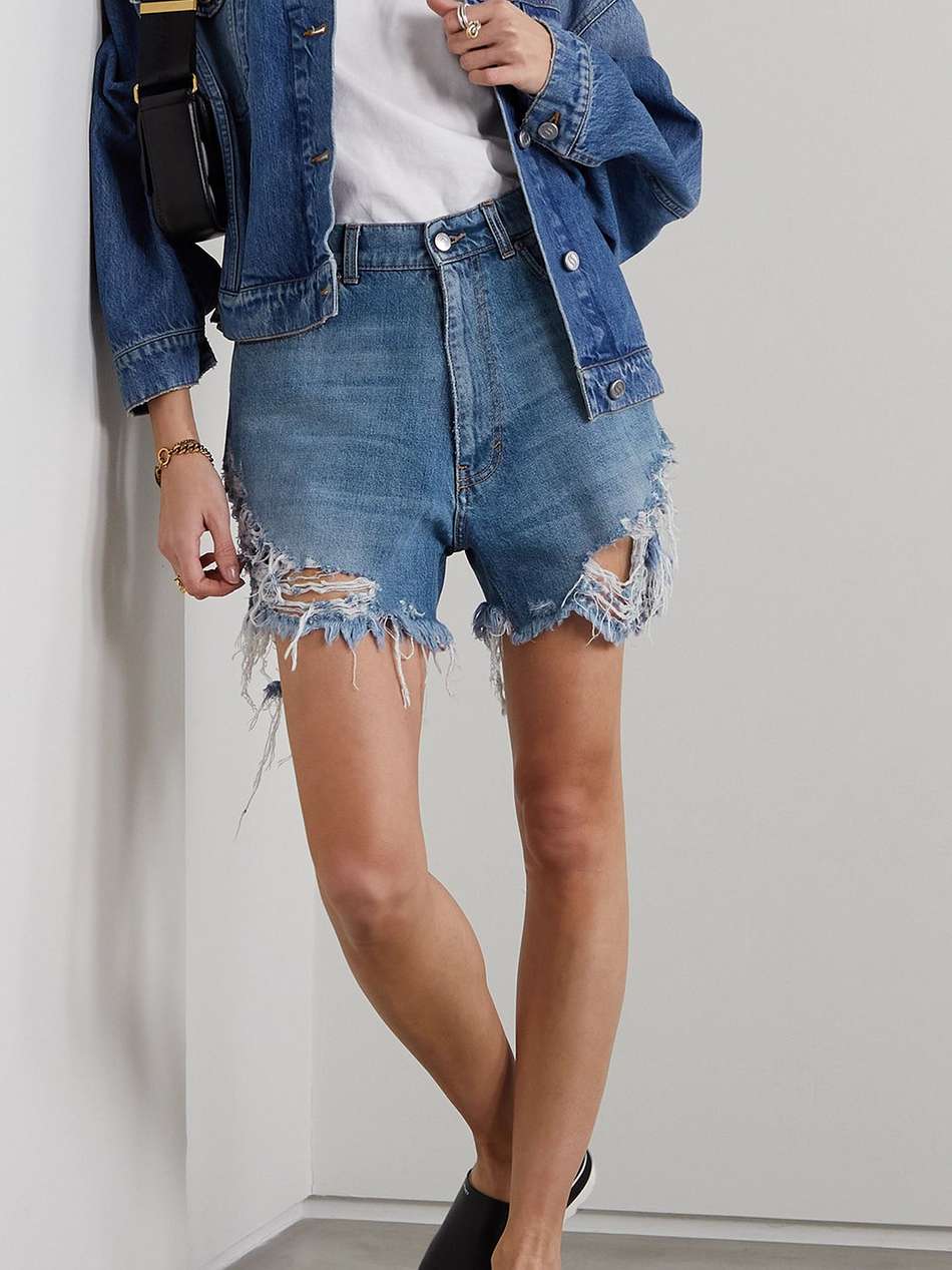 embroidered distressed denim shorts