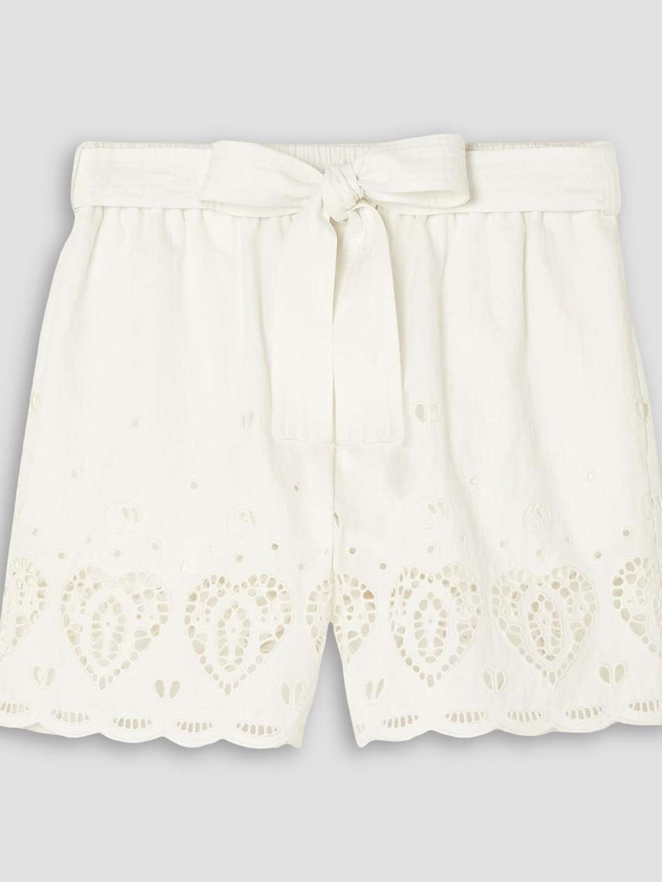 belted broderie anglaise woven shorts