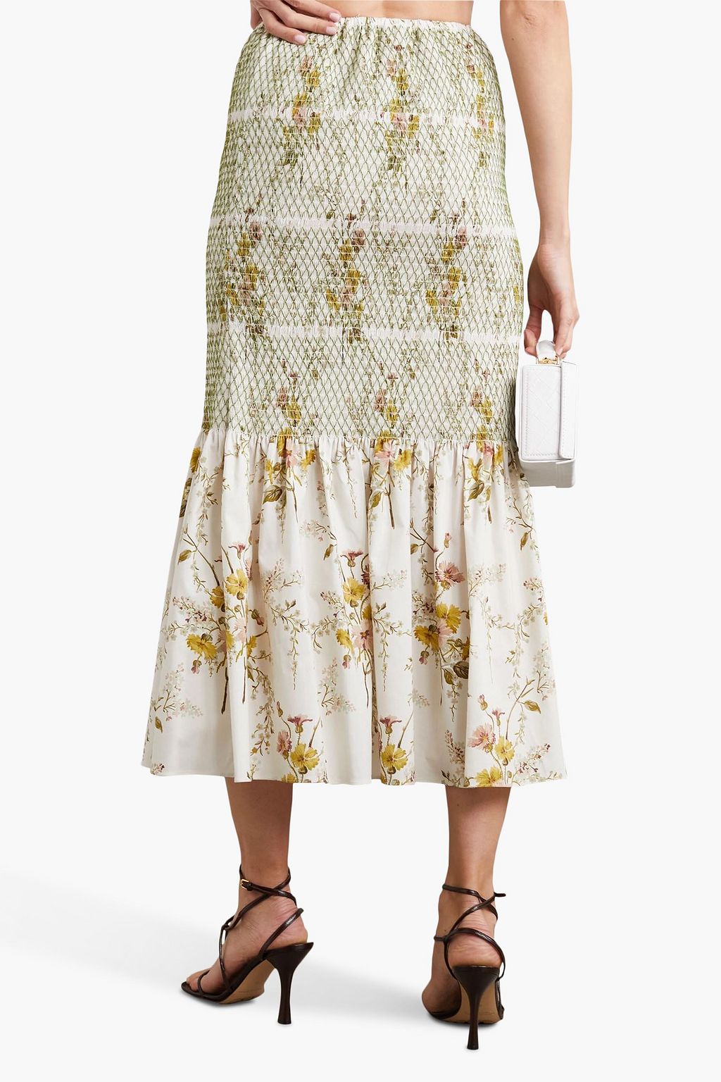 BROCK COLLECTION Smocked floral-print stretch-cotton midi skirt