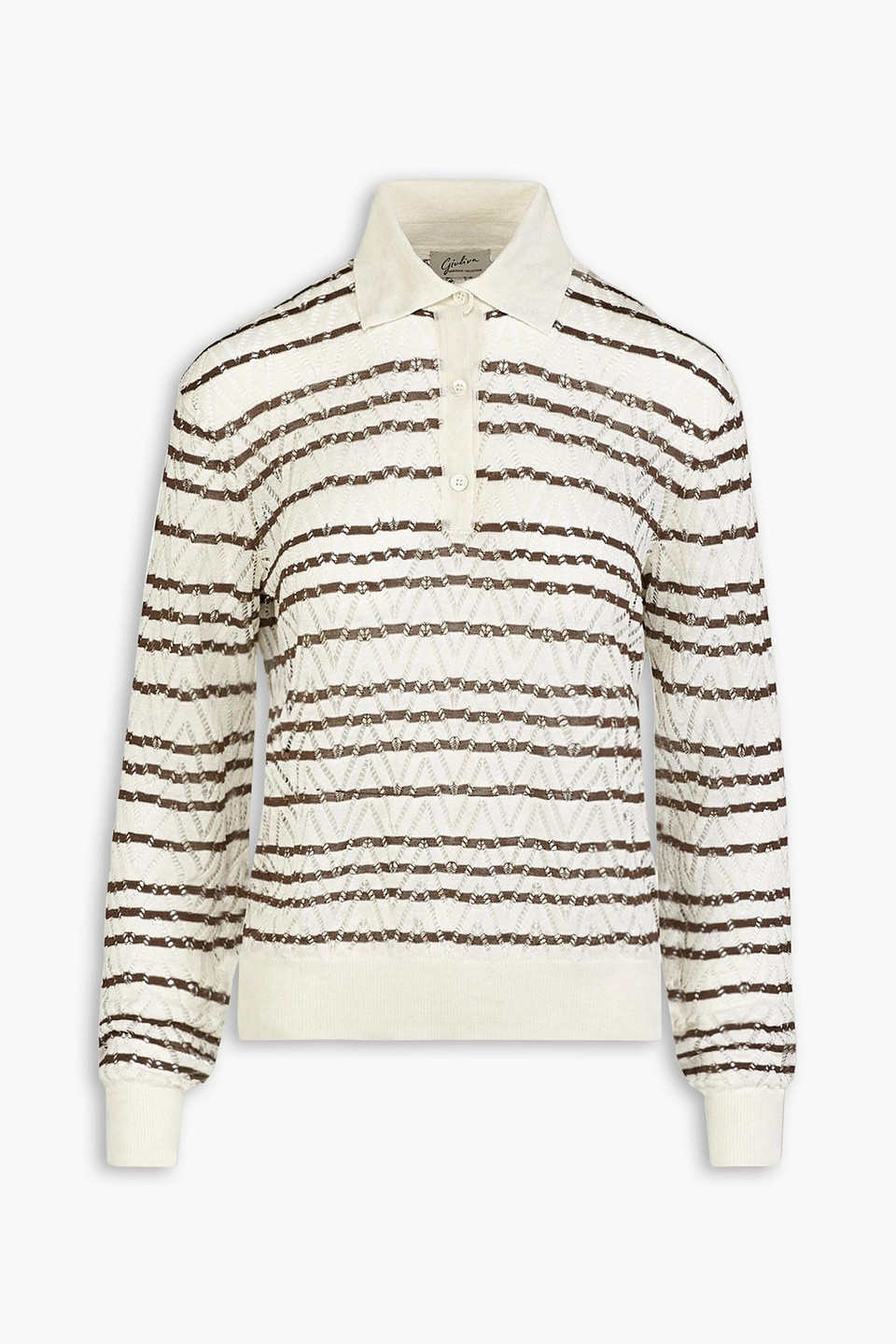 Giuliva Heritage Collection The Emera Striped Pointelle-knit Linen And Silk-blend Polo Sweater In Ecru