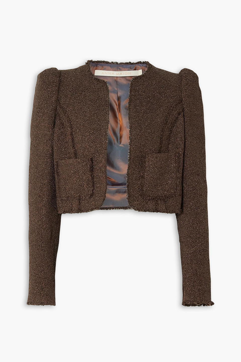 Anna Mason Carrie Cropped Metallic Silk-tweed Jacket In Bronze