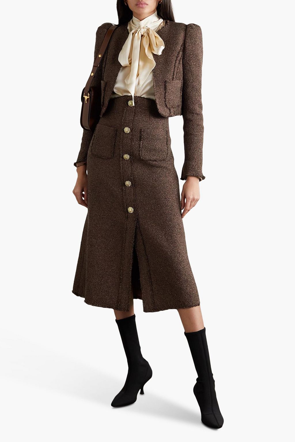 ANNA MASON Carrie cropped metallic silk-tweed jacket