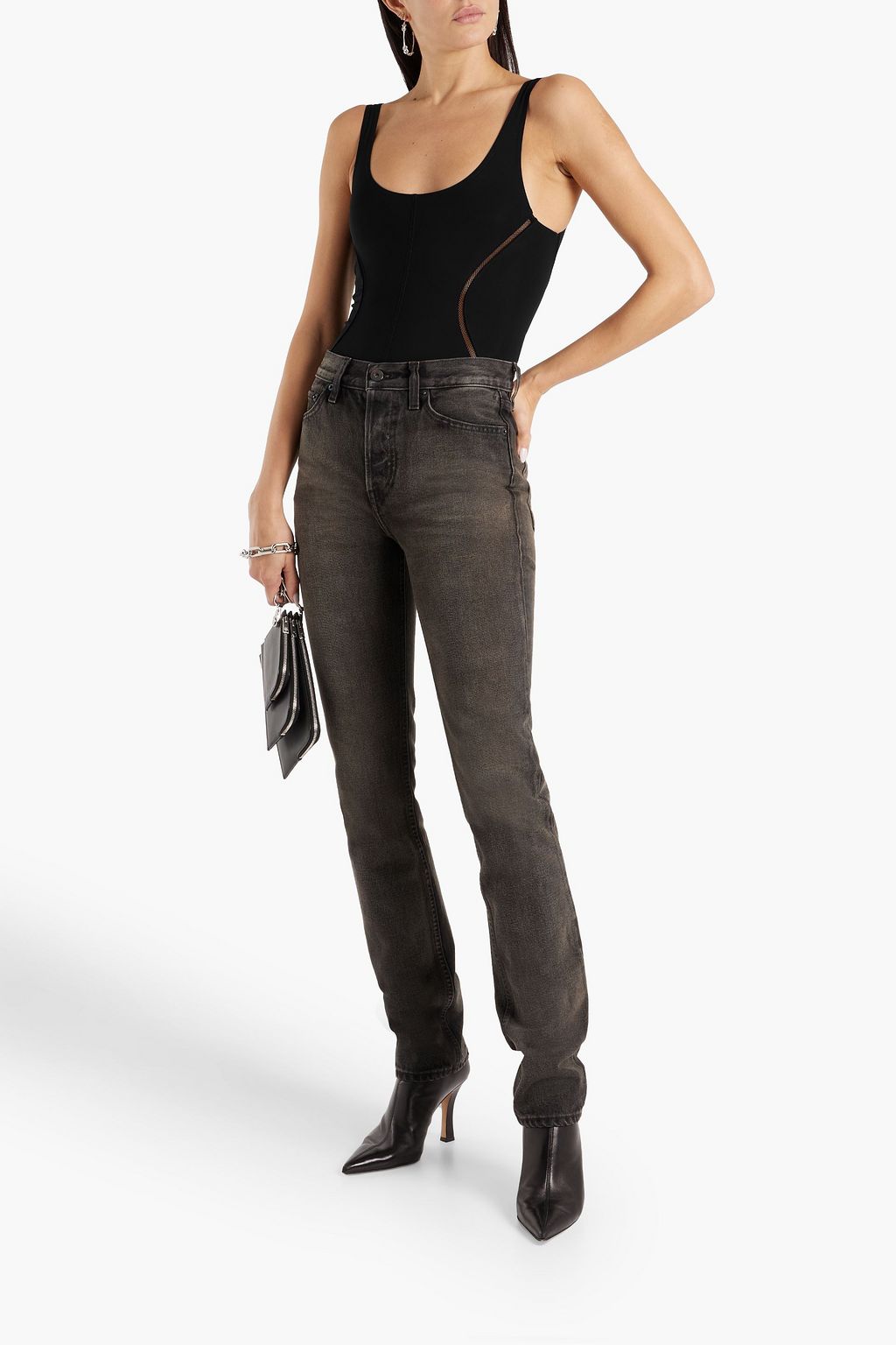 GOOD AMERICAN Mesh-trimmed stretch-jersey bodysuit