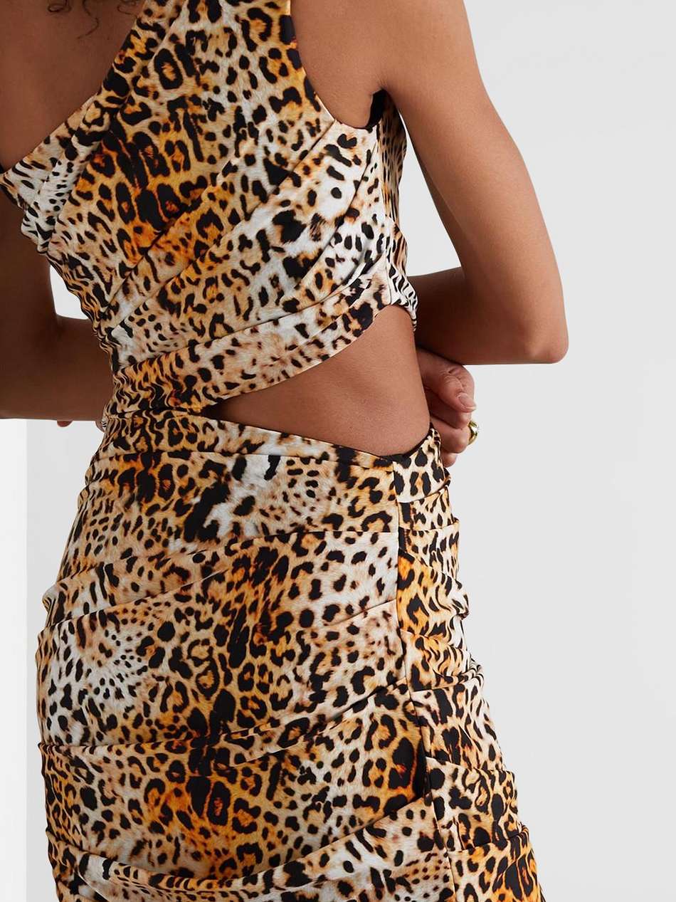 one-shoulder cutout leopard-print stretch-jersey mini dress