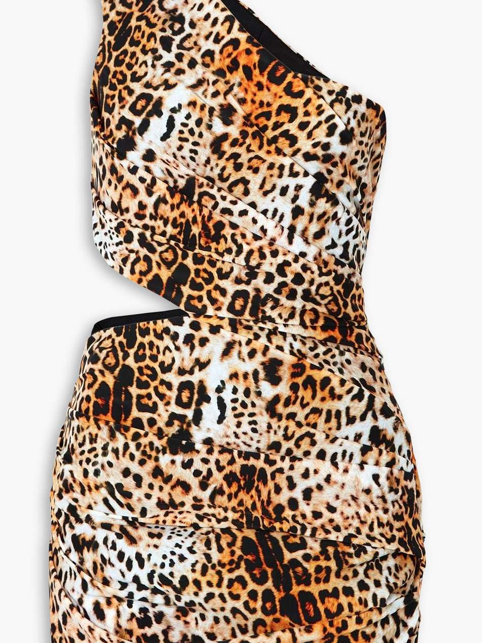 one-shoulder cutout leopard-print stretch-jersey mini dress