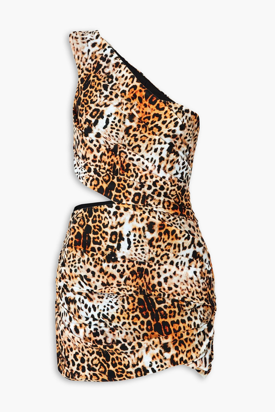 Shop Halpern One-shoulder Cutout Leopard-print Stretch-jersey Mini Dress In Animal Print