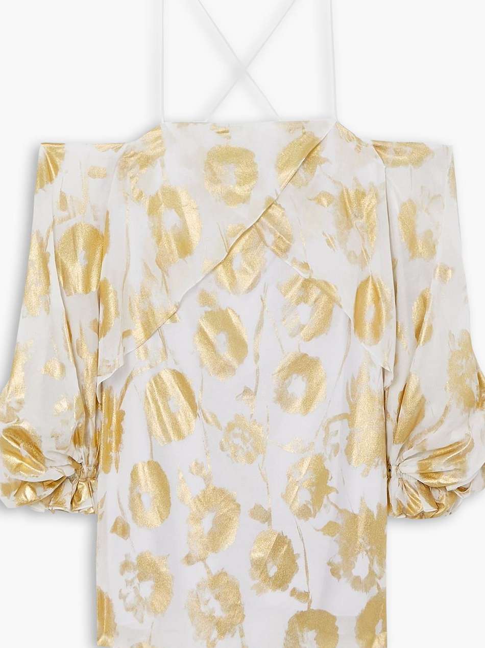 cold-shoulder metallic floral-print cotton-voile mini dress