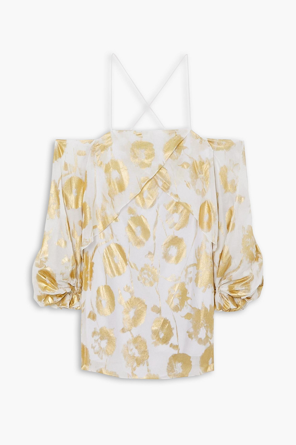 Cold-shoulder metallic floral-print cotton-voile mini dress