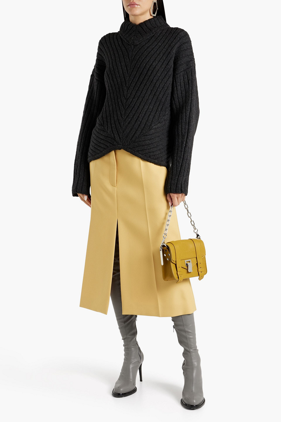 Shop Proenza Schouler Ribbed Wool-blend Turtleneck Sweater In Dark Gray