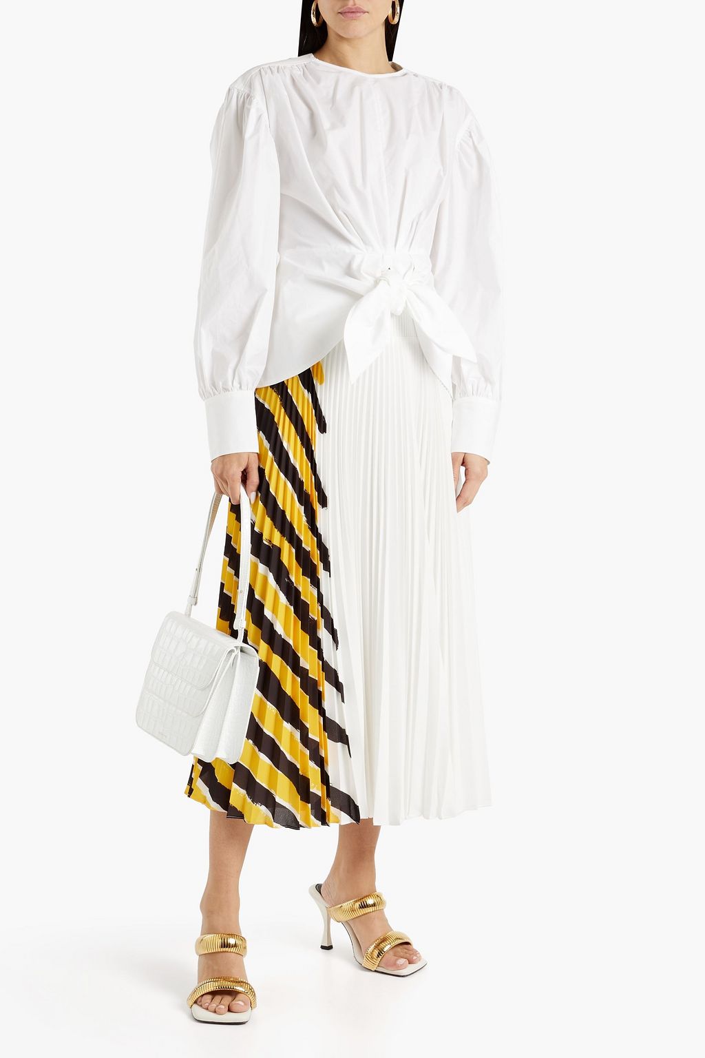 PROENZA SCHOULER Tie-front gathered cotton-poplin top