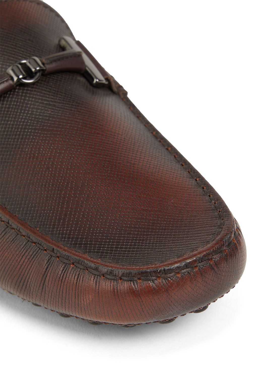 TOD'S Double T burnished textured-leather driving shoes