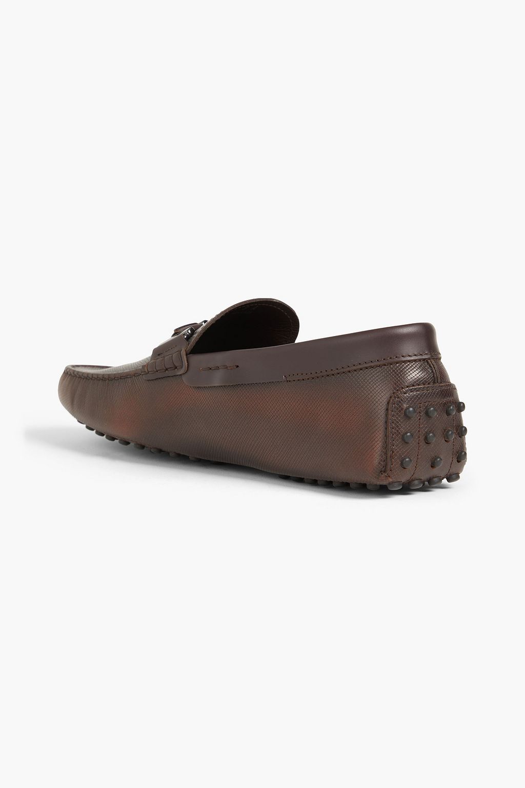 TOD'S Double T burnished textured-leather driving shoes