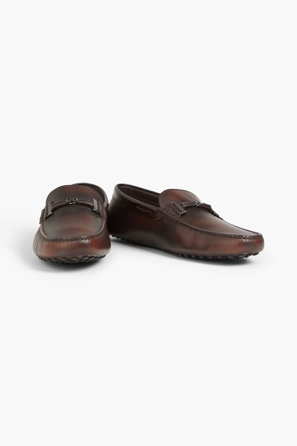 TOD'S Double T burnished textured-leather driving shoes