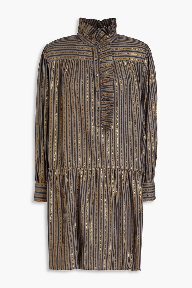 Striped metallic jacquard mini shirt dress