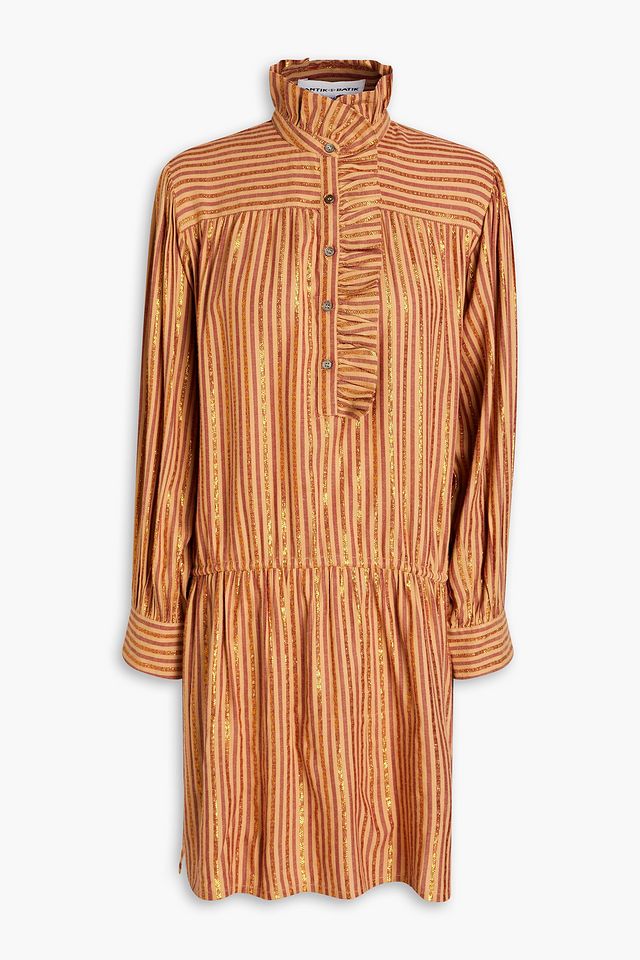 Striped metallic jacquard mini shirt dress