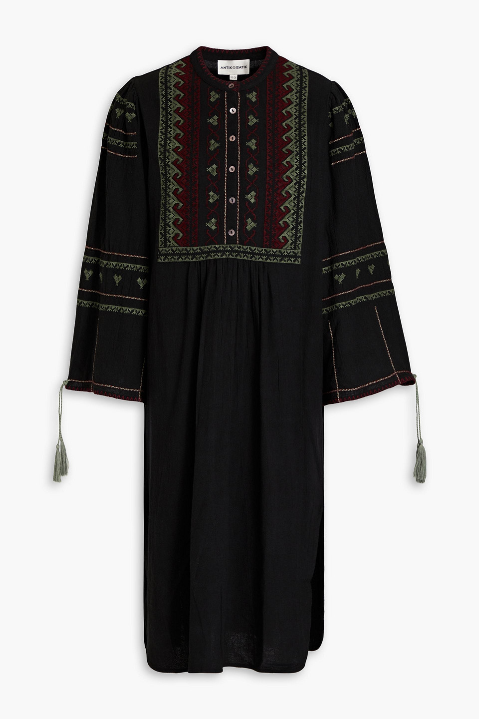 Antik Batik Tasseled Embroidered Cotton Dress In Black | ModeSens