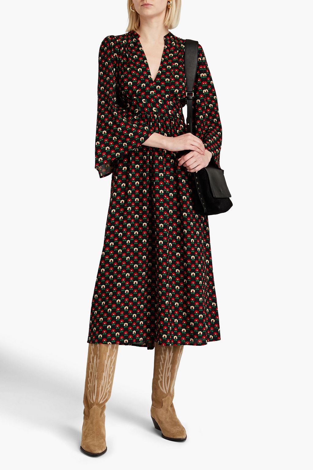 ANTIK BATIK Melo belted floral-print crepe de chine blouse