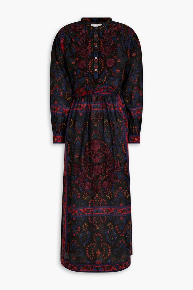 Tamir embroidered printed cotton-gauze midi dress