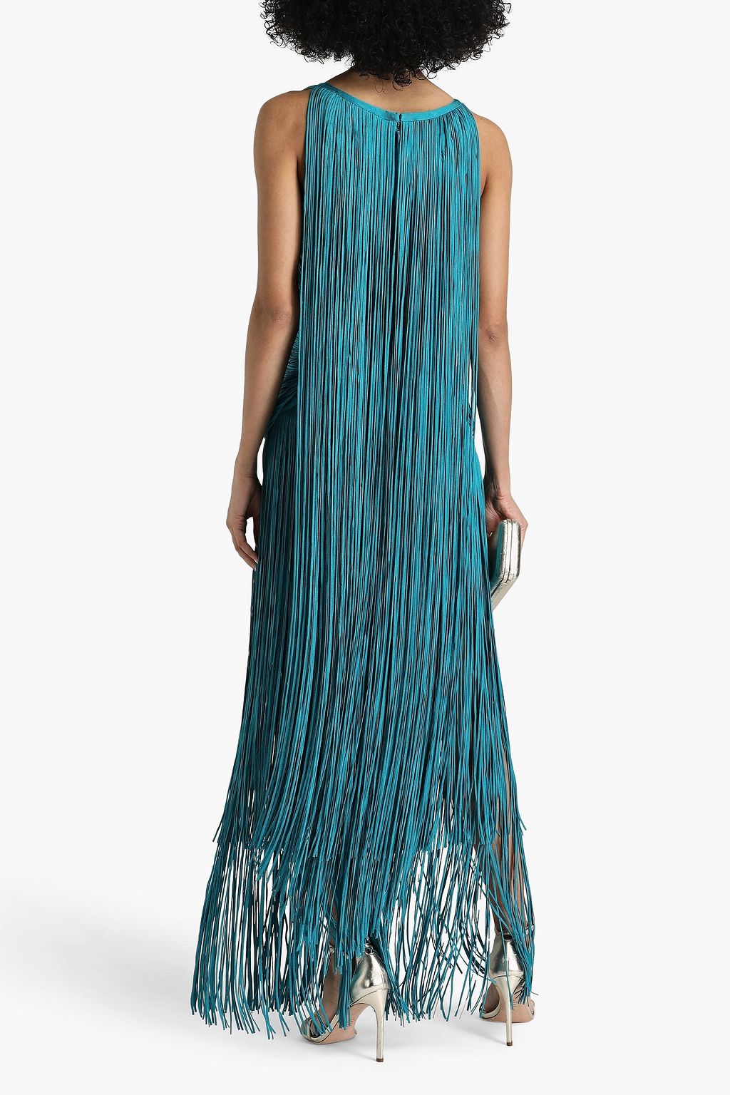 HERVÉ LÉGER Cutout fringed bandage gown