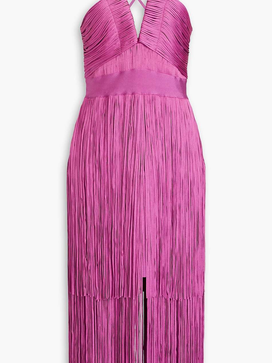 fringed bandage midi dress