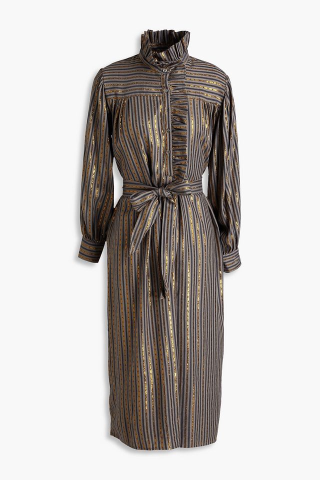 Eddy metallic striped twill midi shirt dress