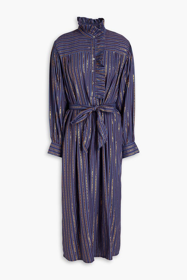 Eddy metallic striped twill midi shirt dress