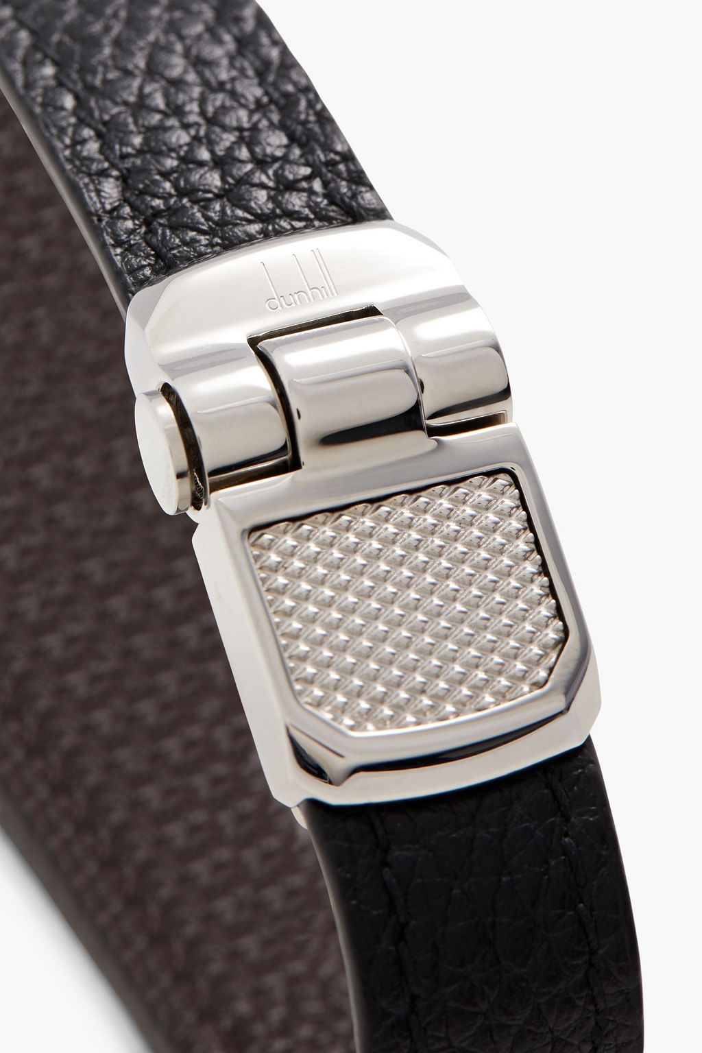 DUNHILL Silver-tone pebbled-leather bracelet