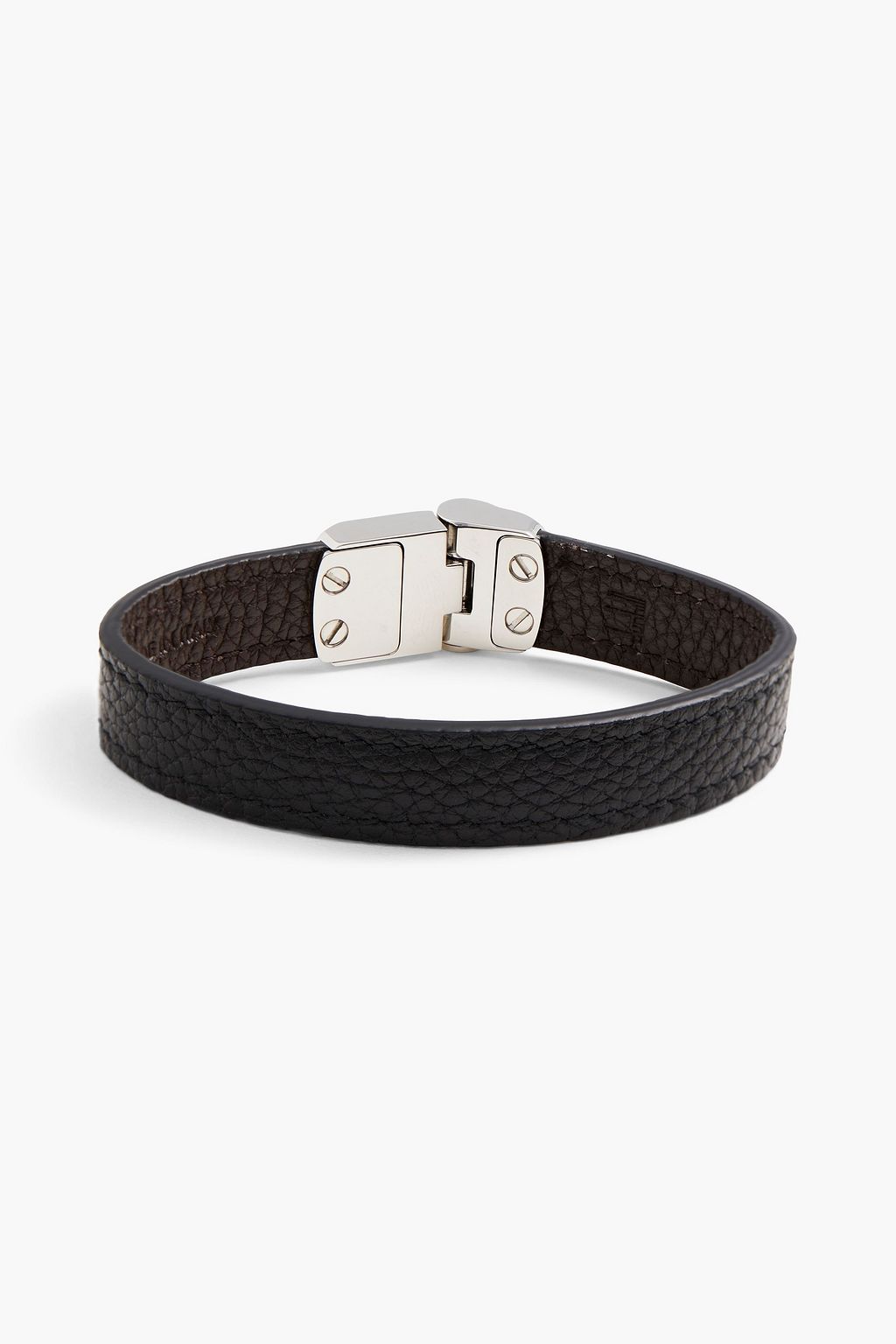 DUNHILL Silver-tone pebbled-leather bracelet