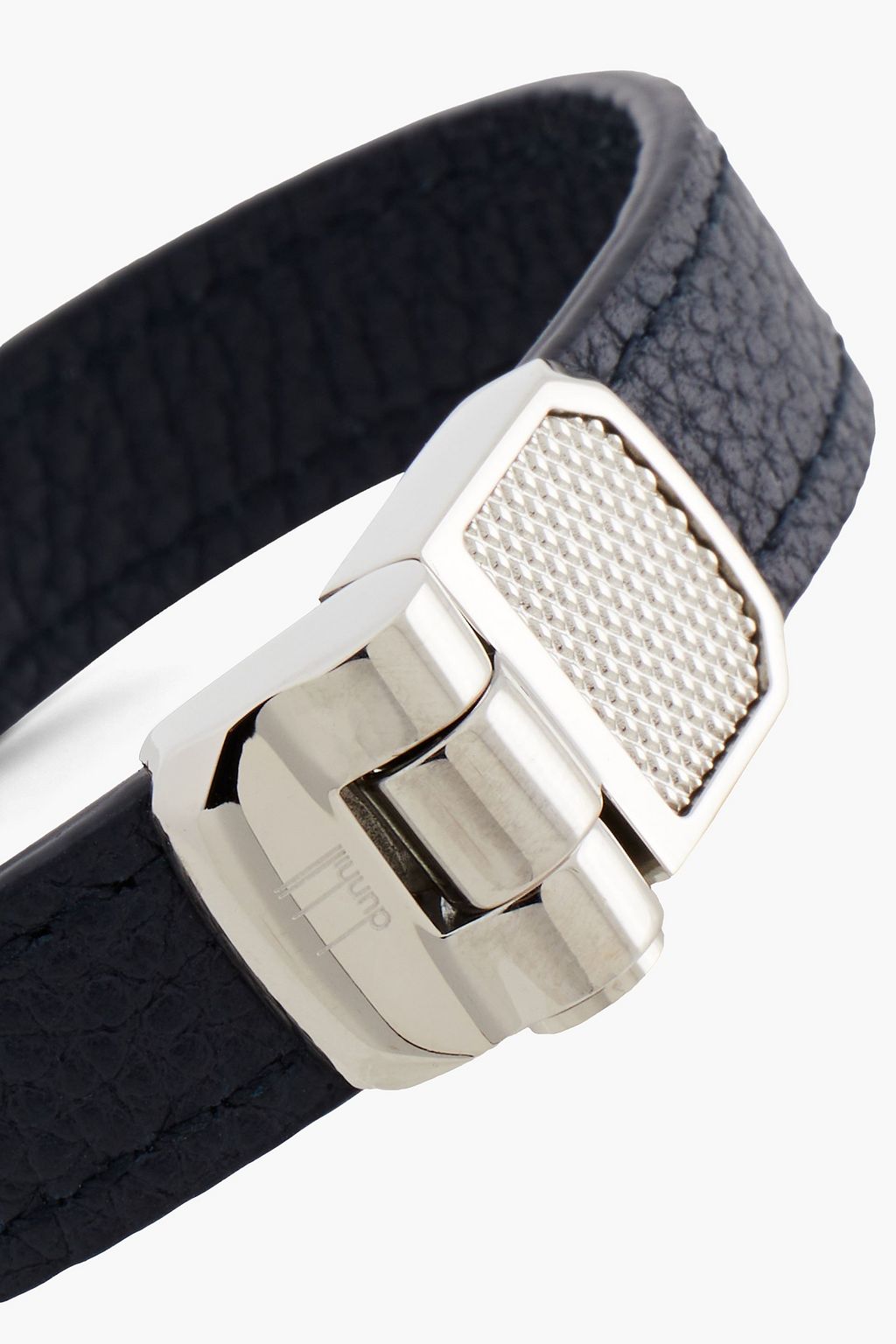 DUNHILL Silver-tone pebbled-leather bracelet