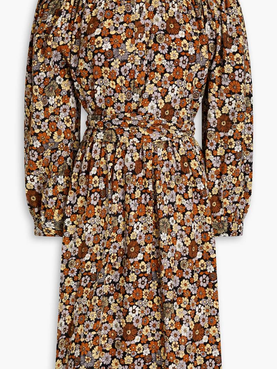 gathered floral-print cotton dress