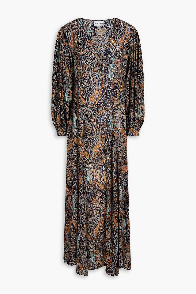 Elvis gathered paisley-print crepe de chine midi dress